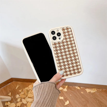 Cute Phone Cases For iPhone 15/14/13/12/11/SE/7/8  - Cloth Lattice Grid - TSP321