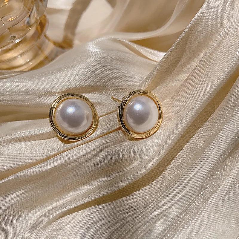 Charming Korean Earrings with White Pearls for Women - Charm Jewelry R1240