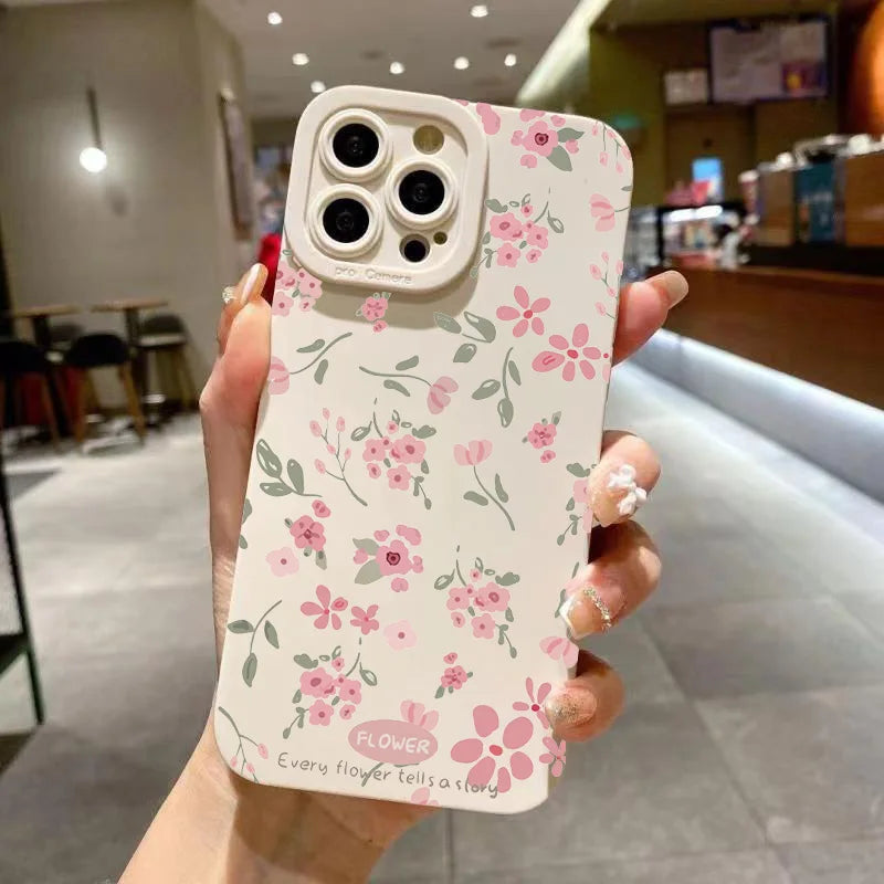 Cute Phone Cases - Flower Branch Pattern For iPhone 16 15 14 13 12 11 Pro Max XS XR 7 8 Plus - Matte Soft Silicone Bumper Cover