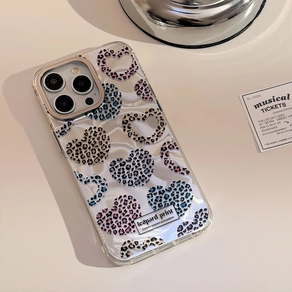 Cute Phone Cases: Leopard Print Love Heart IMD Silicone for iPhone 12-15 Pro Max - TSP299