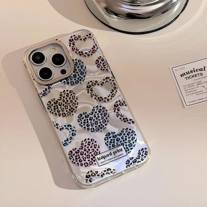 Cute Phone Cases: Leopard Print Love Heart IMD Silicone for iPhone 12-15 Pro Max - TSP299