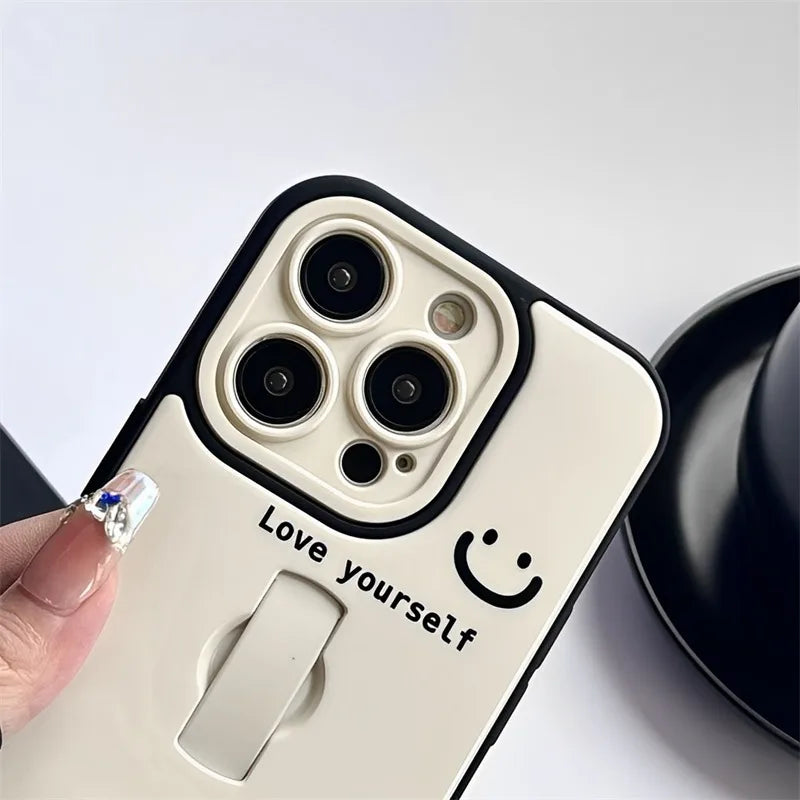 Cute Phone Cases: Cartoon Smile Words Ring Holder for iPhone 11-15 Pro Max - TSP318