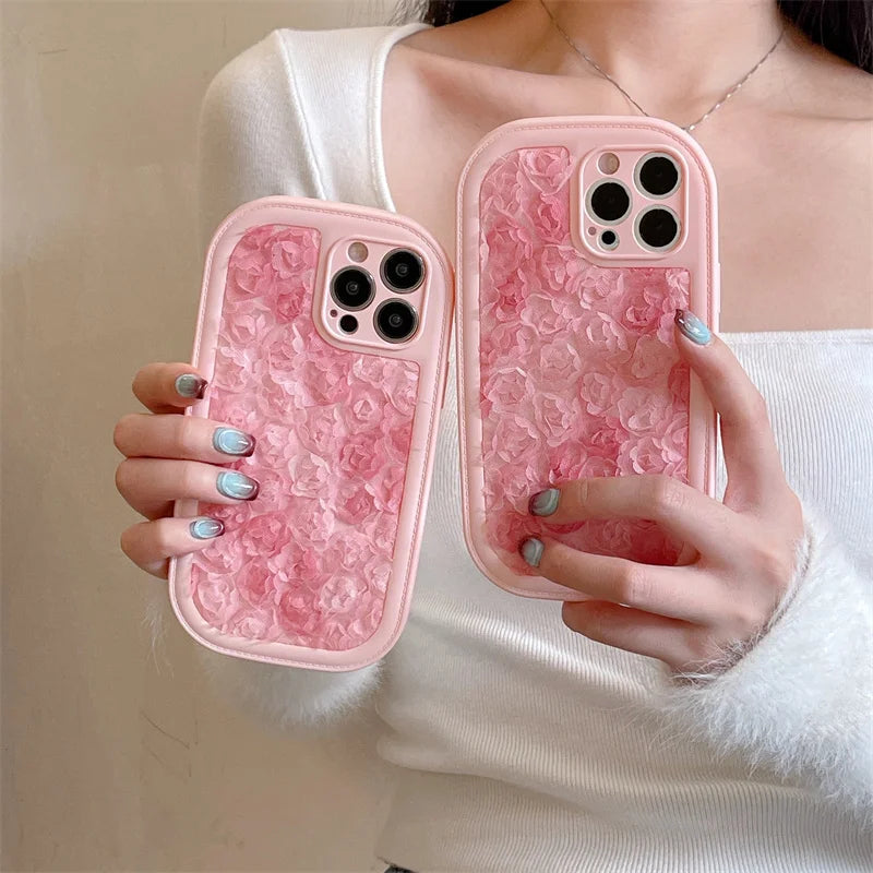 Cute Phone Cases for iPhone 15 Pro Max, 15 Plus, 14, 13, 12, and 11 - Pink Flowers - Girly Back Cover - TSP259