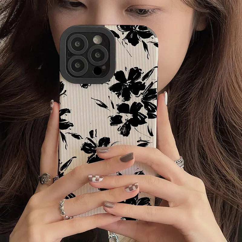 Cute Phone Cases For Galaxy S24, S23, S22 Ultra, S20 FE, A54, A14, A33, and more - Black Flowers Cover - TSP527