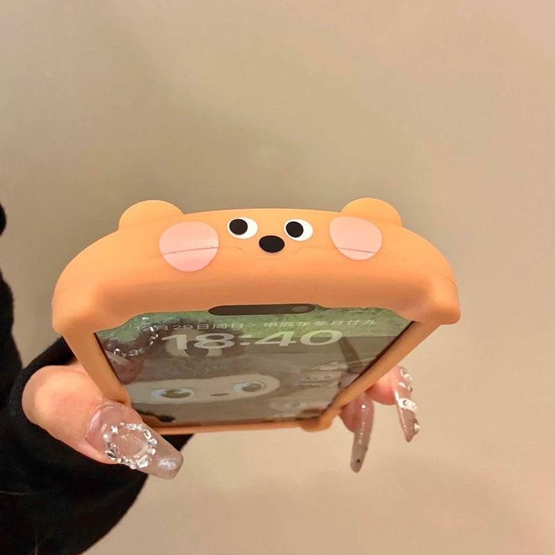 Cute Phone Cases For iPhone 16 Pro Max, 15, 13, 14 - 3D Milk Tea Bear - Soft Silicone Cover Shell - PC1010 - Touchy Style