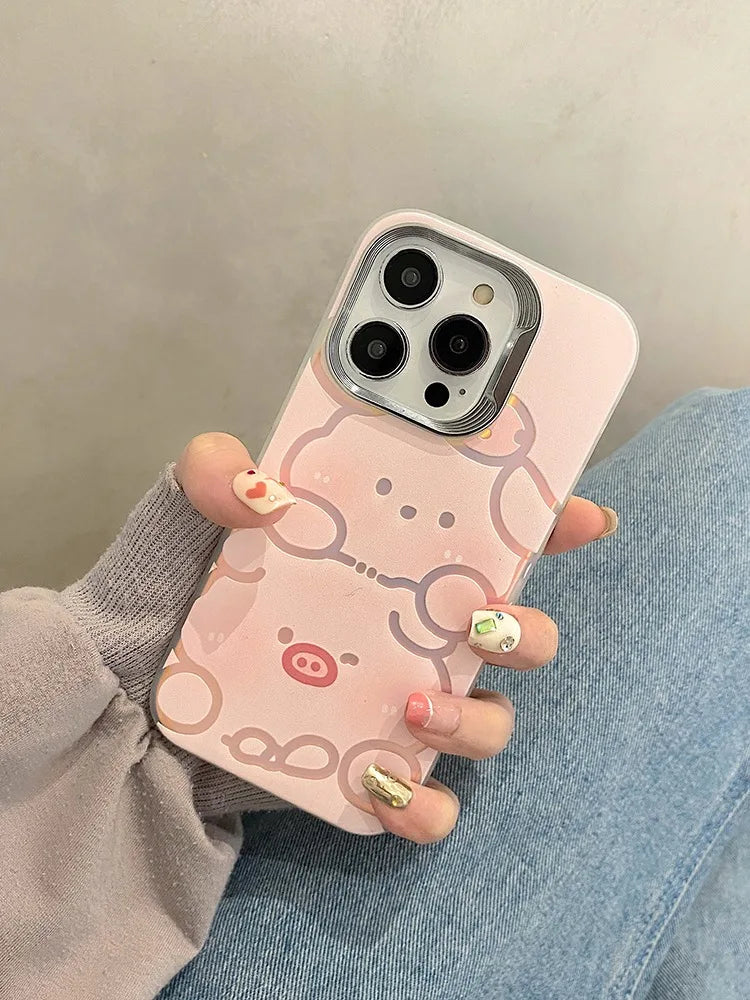 Cute Phone Cases for iPhone 11, 12, 13, 14, and 15 Pro Max - Funny Pig and Dog - Laser Back Cover - TSP268