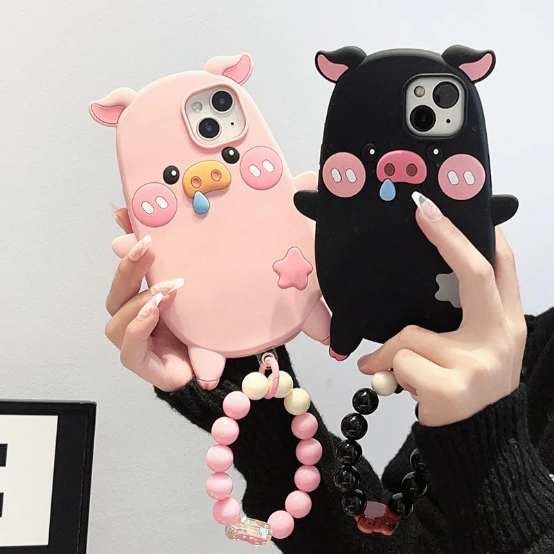 Cute Phone Cases For iPhone 14, 12, 11, 13, 15 Pro Max - Cartoon Funny Snot Pig - Soft Cover - TSP252