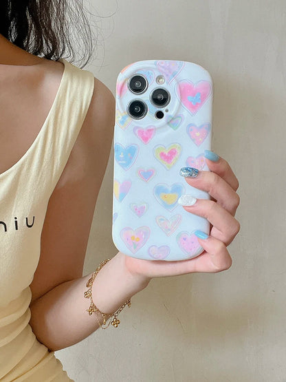 Cute Phone Cases - Colorful Love Heart Liquid Skin Silicone for iPhone 11-15 Pro Max - TSP294