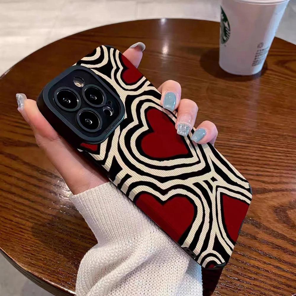 Cute Red Hearts Phone Case for iPhone 7, 8, 11, 12, 13, 14, 14 Pro, 15 Pro Max, X, XR, XS Max, SE, and Mini