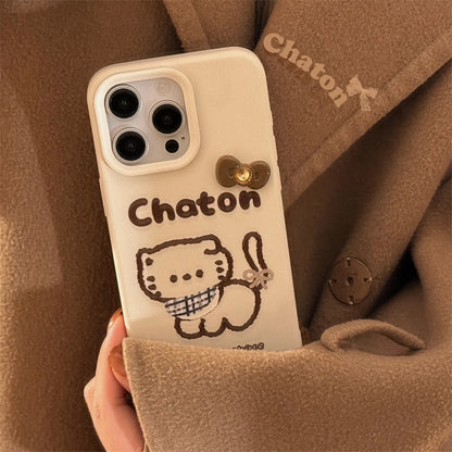 Cute Phone Cases for iPhone 16, 15, 14, 13, and 12 Pro Max with Hairball Bell Pendant - Sketch Cat - TSP436