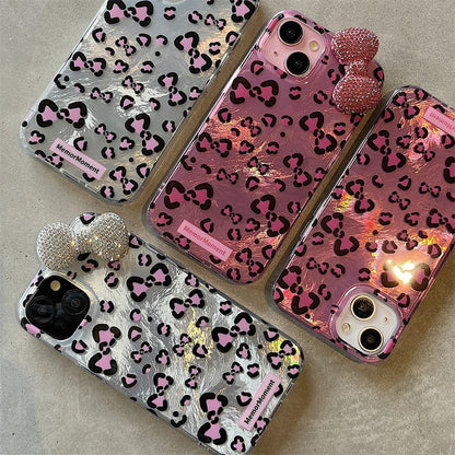 Cute Phone Cases: Stylish Leopard 3D Glitter Bow for iPhone 11-15 Pro Max - TSP317