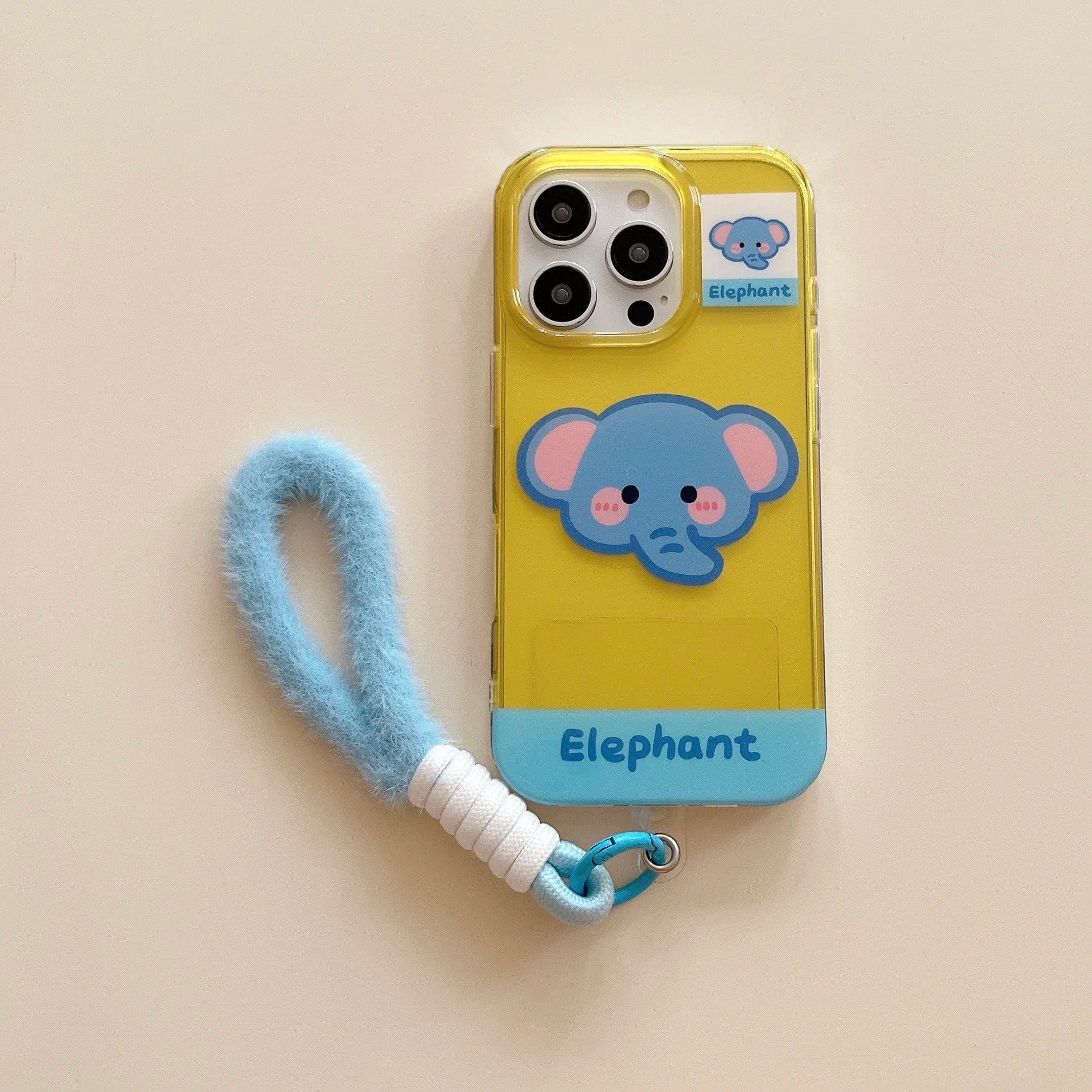 Cute Phone Cases For iPhone 16, 15, 14, 13 Pro Max - Cartoon Koala &amp; Elephant Pattern - Back Cover With Wrist Chain - PC0520