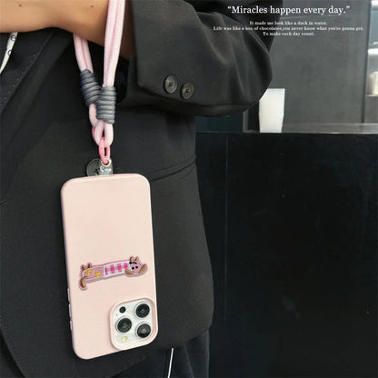 Cute Phone Cases For iPhone 16 Pro Max, 7, 8 Plus, and SE - Lazy Dog, Candy Leather Cover with Wrist Chain - TSP478