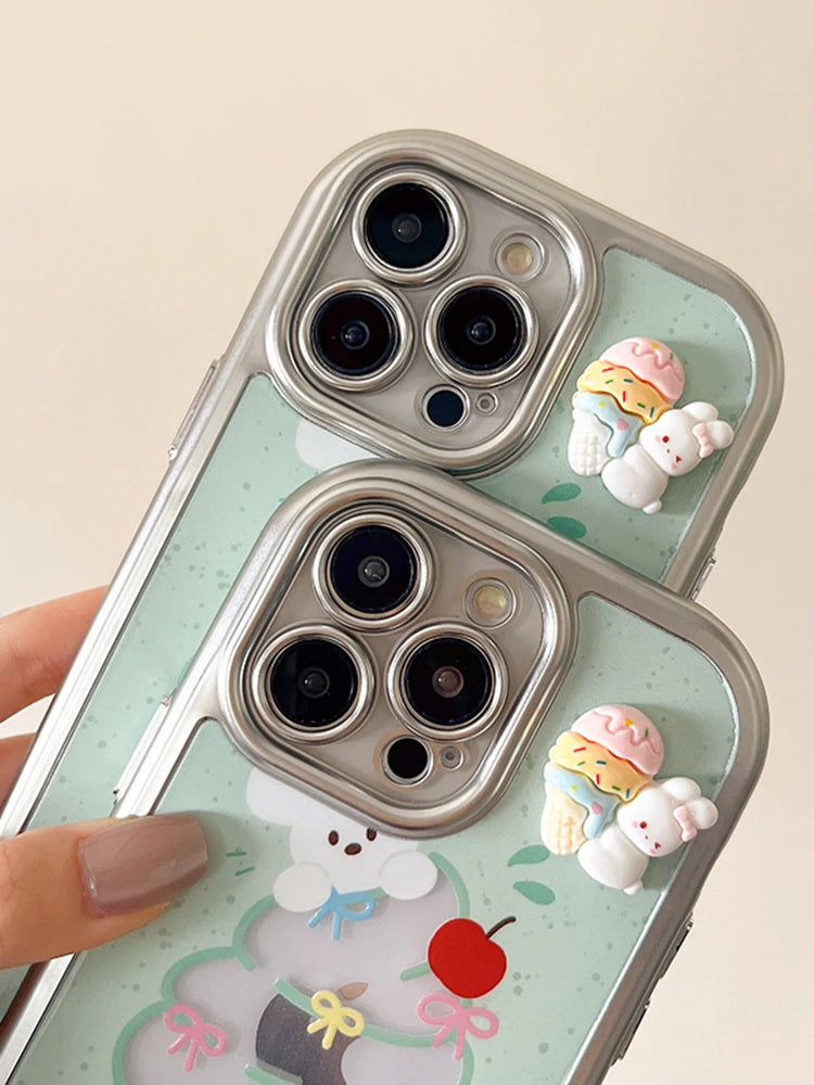 Cute Phone Cases: Sweet Ice Cream Bunny Silver Bumper for iPhone 15/14/13/12 Pro Max - TSP315