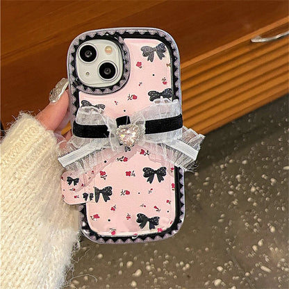 Cute Phone Cases for iPhone 15, 14, 13, 12, and 11 Pro - 3D Bowknot, Leather Cover- TSP456