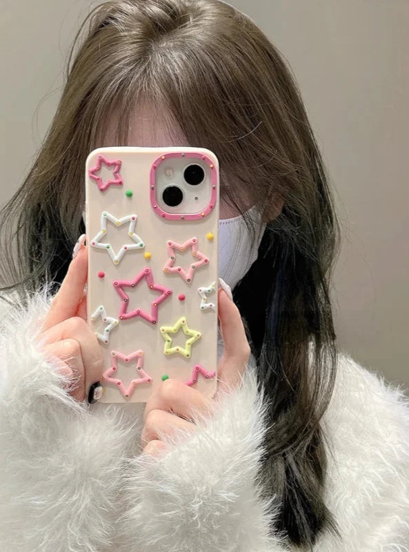 Cute 3D Colorful Stars Phone Cases for iPhone 14 Pro Max, 13, 12, 11, XR, X, XS Max