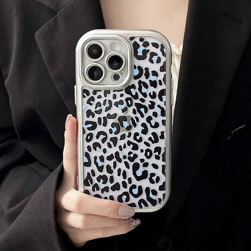 Cute Phone Cases: Black Blue Leopard Print for iPhone 15 Pro Max - TSP309