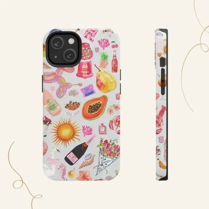 Cute Phone Cases For iPhone 16ProMax, 15, 14, 13, 12, 11 PRO, 11 Plus - Food Illustration Collage - Acrylic TPU Cover - IC1250