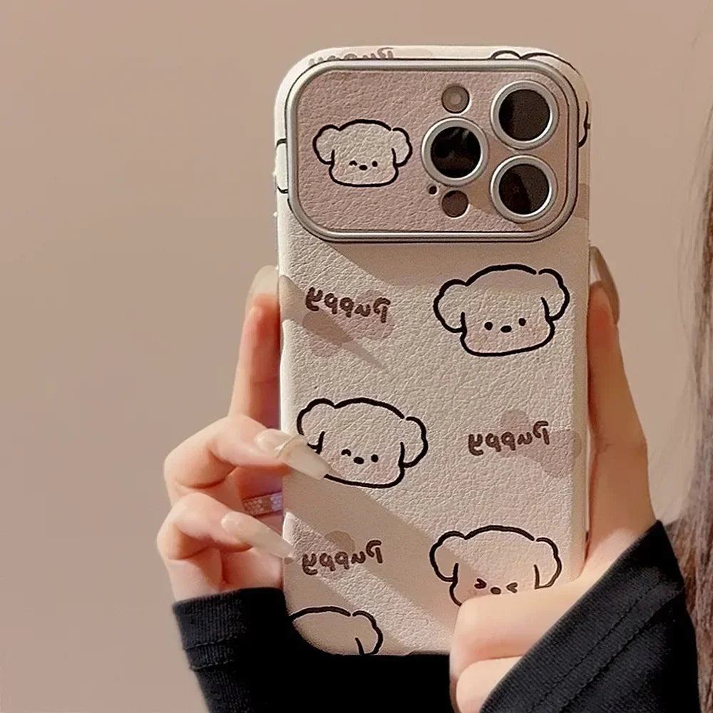 Cute Phone Cases For iPhone 16, 15, 14, 13, 12 Pro Max, 15 Plus - Funny Sweet Puppy Dog Pattern - Leather Cover - PC9120 - Touchy Style