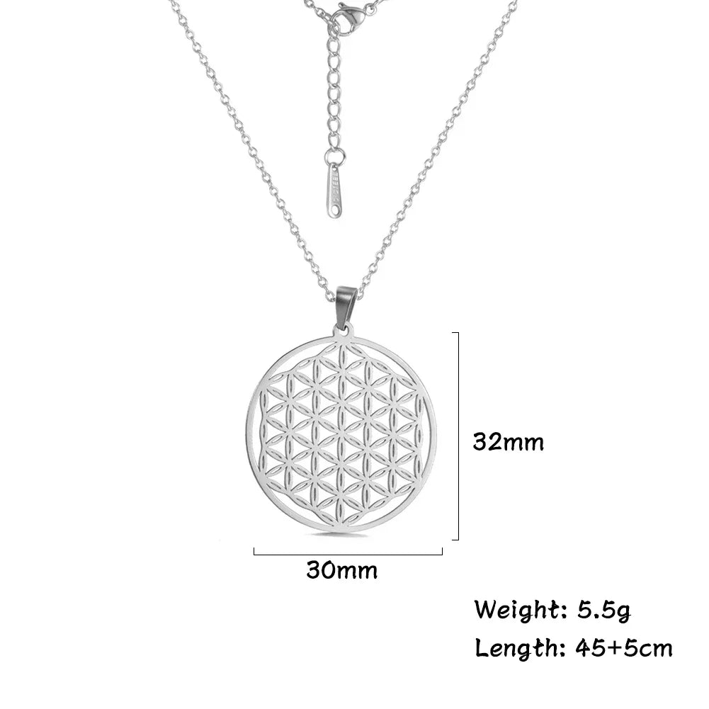 Necklaces Charm Jewelry - Stainless Steel Chain - Flower of Life - CJ0141