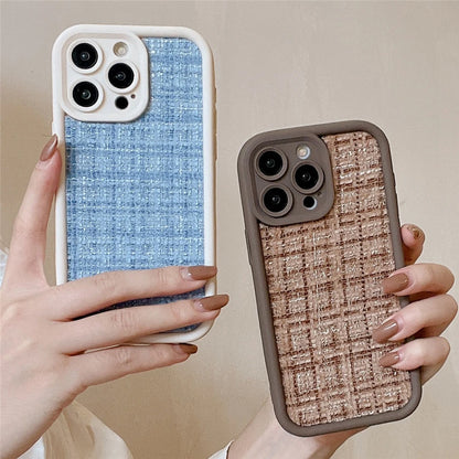 Stylish Lattice Fabric Cute Phone Cases for iPhone 14, 13, 12, 11 Pro Max and 14 Plus