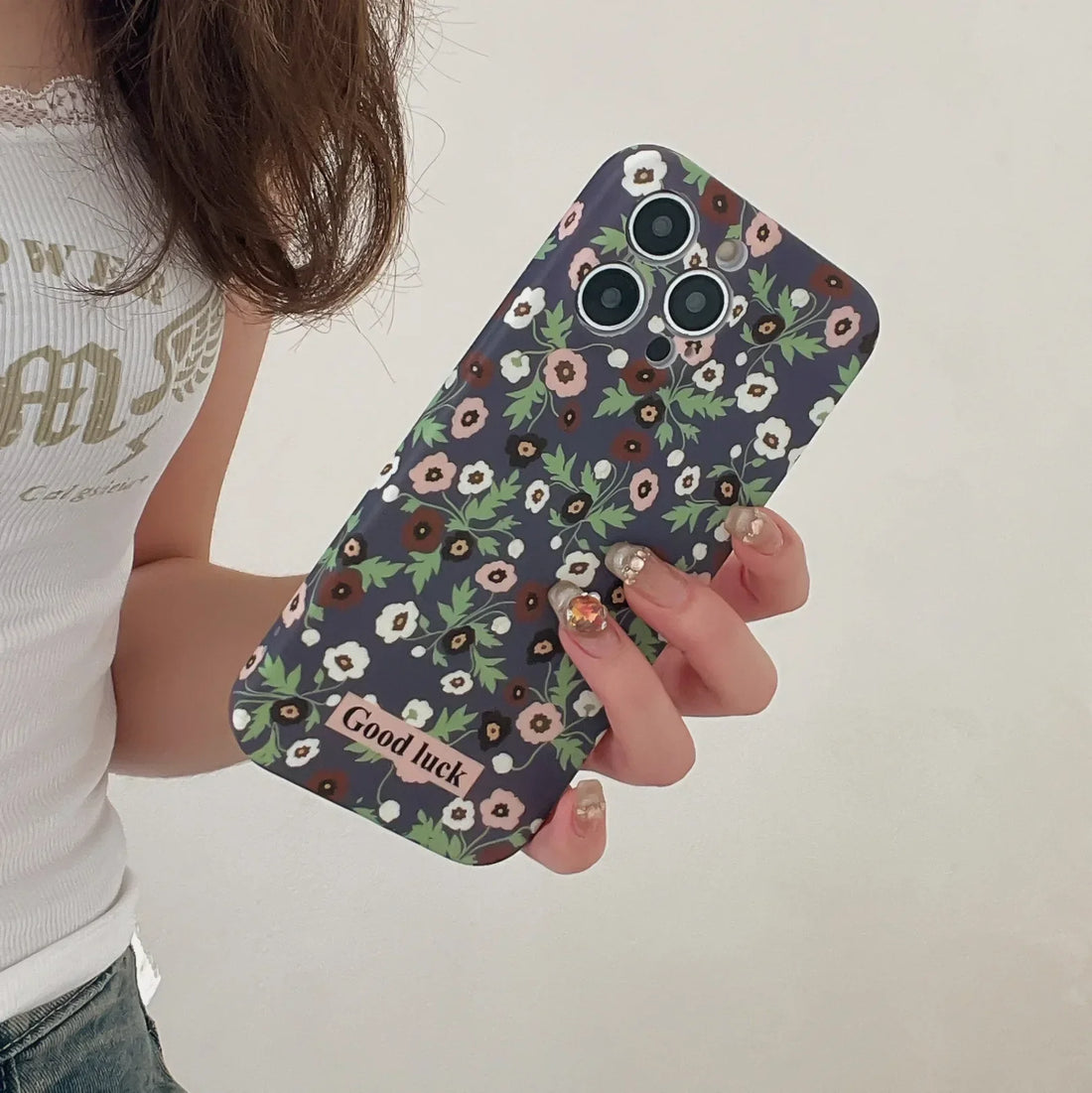 Cute Phone Cases For iPhone 16, 15, 14, 13, 12 Pro Max - Fairy Luck White Black Flowers Art Cover - IC0111 - Touchy Style