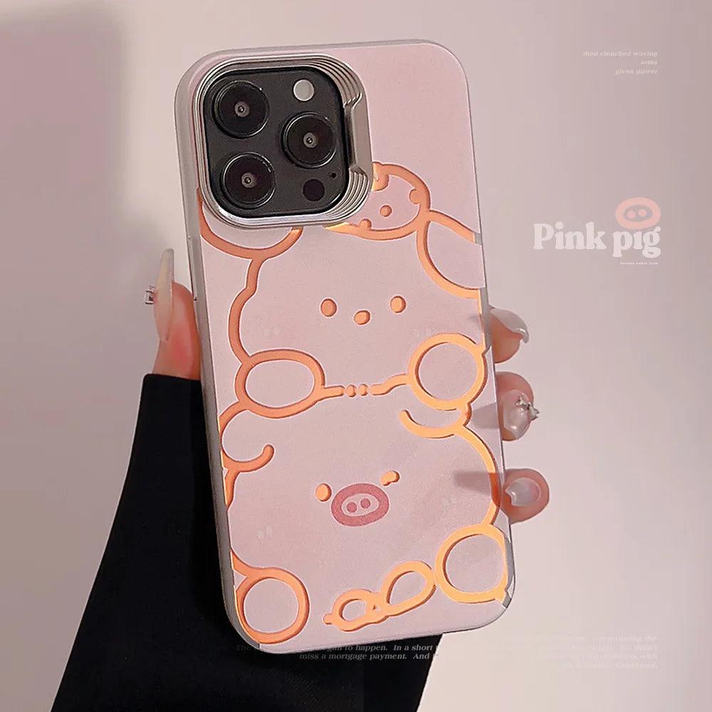 Cute Phone Cases for iPhone 11, 12, 13, 14, and 15 Pro Max - Funny Pig and Dog - Laser Back Cover - TSP268