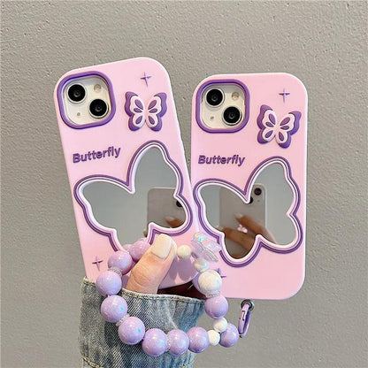 Cute Phone Cases For iPhone 11, 12, 13, 14, or 15 Pro Max - Purple Butterfly Makeup Mirror - Soft Cover - TSP254