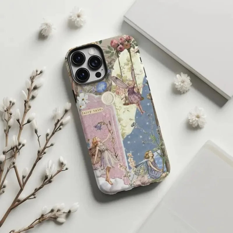 Cute Phone Cases For iPhone 15PRO MAX 14 13 12 11 PRO Plus - Vintage Fairy Garden Aesthetic Pattern - Acrylic TPU Cover