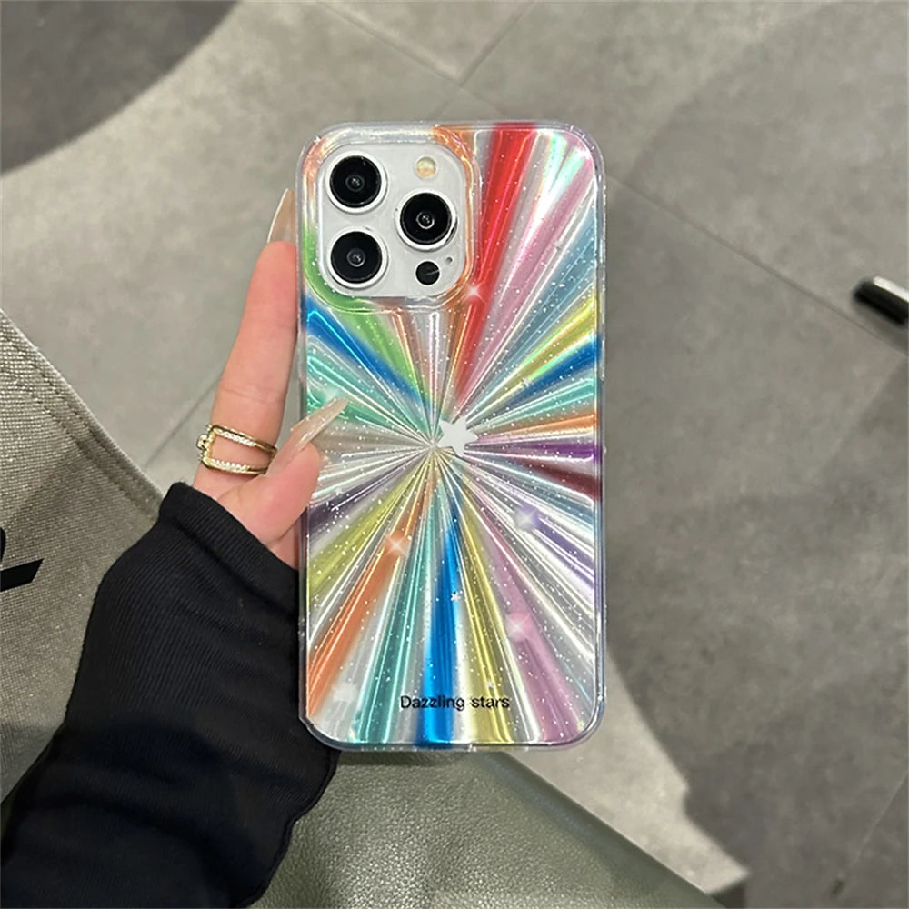 Cute Phone Cases For iPhone 15 Pro Max, 14, 13, 11, 12, or 15 Plus - Colorful Rainbow Stars - Glitter Cover - TSP278