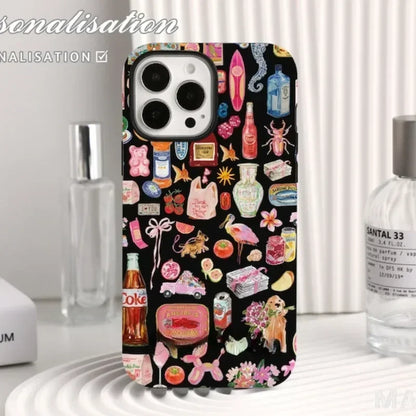 Cute Phone Cases For iPhone 16 Pro Max, 15, 14, 13, 12, 11 PRO, 11 Plus - Girly Cartoon Collage - Acrylic TPU Cover - PC7220