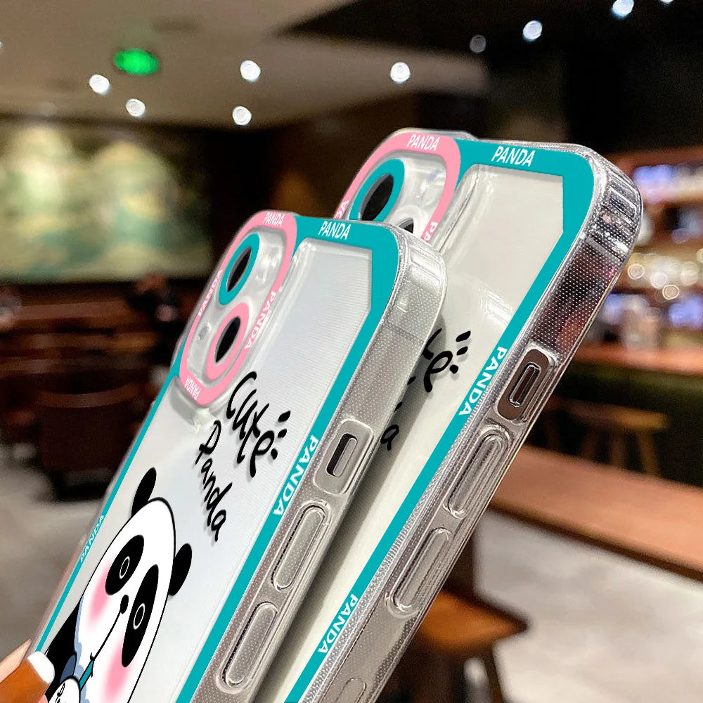 Cartoon Panda Transparent Cute Phone Cases For Galaxy A54 5G A53 A52 A34 A33 A13 A32 A12 S23 Ultra S22 S20 S21 FE A23 A51 A50 A73 A72 A71 A22 A21S Covers