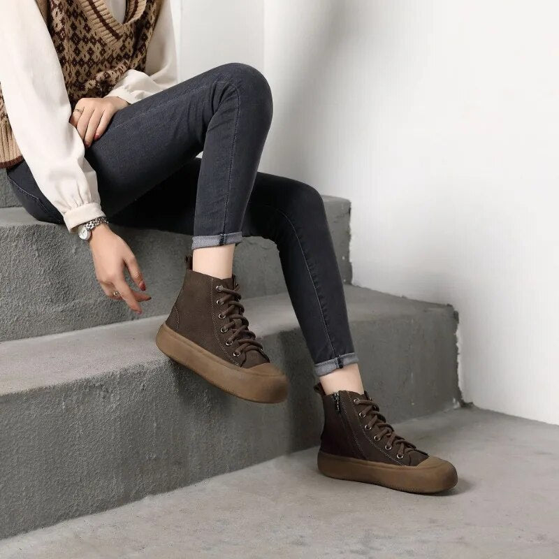 أحذية الكاحل الجلدية النسائية المصنوعة يدويا - POI415 أحذية عادية