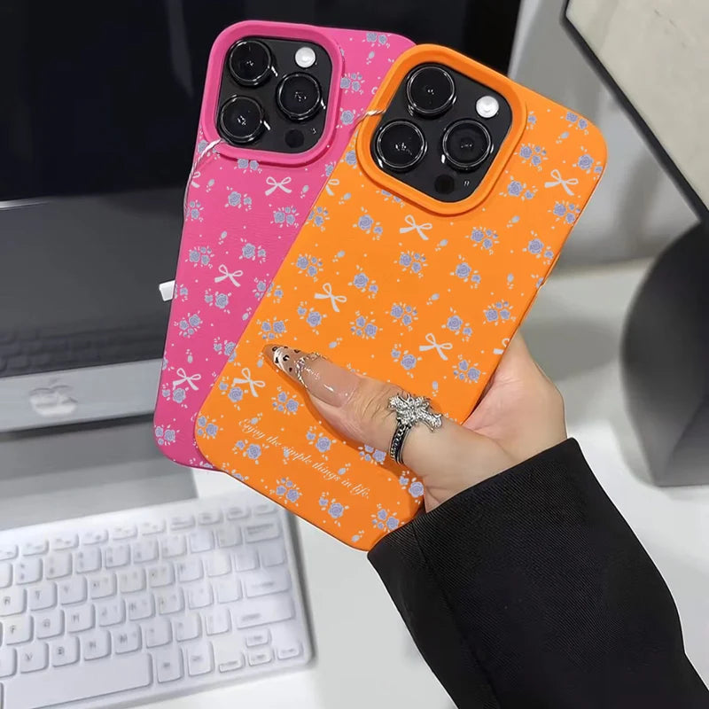 cute Phone Cases For iPhone 16 15 14 Pro Max 13 12 11 - Flower Lichee and Bowknots Pattern - Silicone Back Cover