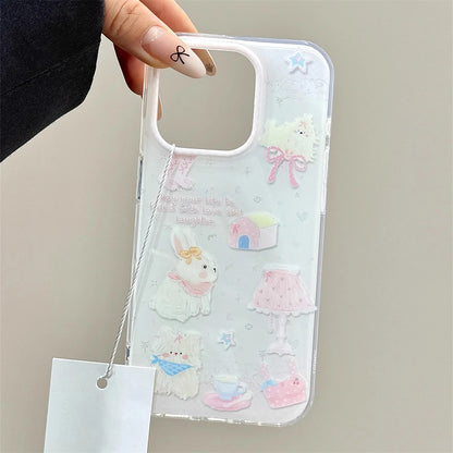 Cute Phone Cases For iPhone 13, 14, 15, and 16 Pro Max - Rabbit, Dog, Star, Soft Chic Cover with Wristband - TSP441