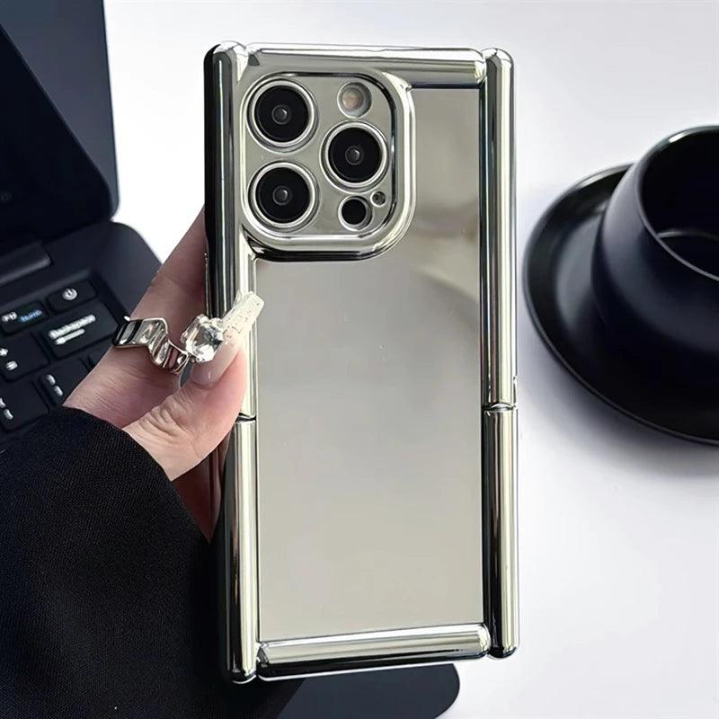 Cute Phone Cases for iPhone 15, 14, 13, 12, and 11 Pro Max - Plating Silver Mirror - Invisible Stand Holder - TSP261