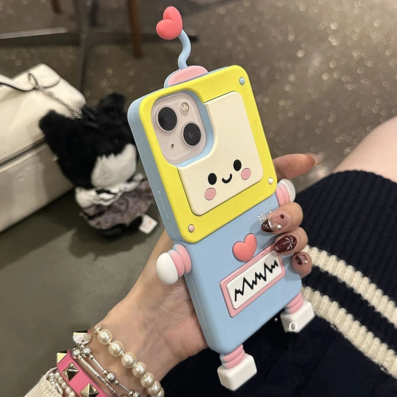 Cute Phone Cases for iPhone 15, 14, 13, 12, and 11 Pro Max - 3D Silicone Funny Robot Soft Cover - TSP453