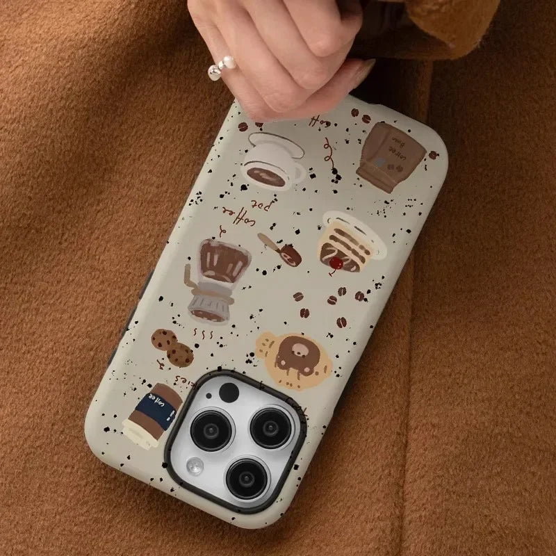 Cute Phone Cases For iPhone 16ProMax, 15, 14, 13, 12, 11 PRO, 11 Plus - Food Collage and Cartoon Bear - Acrylic TPU Cover - IC8150 - Touchy Style