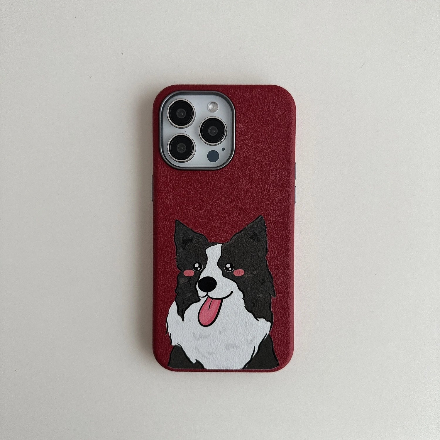 Cute Phone Cases For iPhone 16, 15, 14, 13 Pro Max - Cartoon Cat &amp; Dog Leather Texture Cover - Metal Lens Frame - PC1530