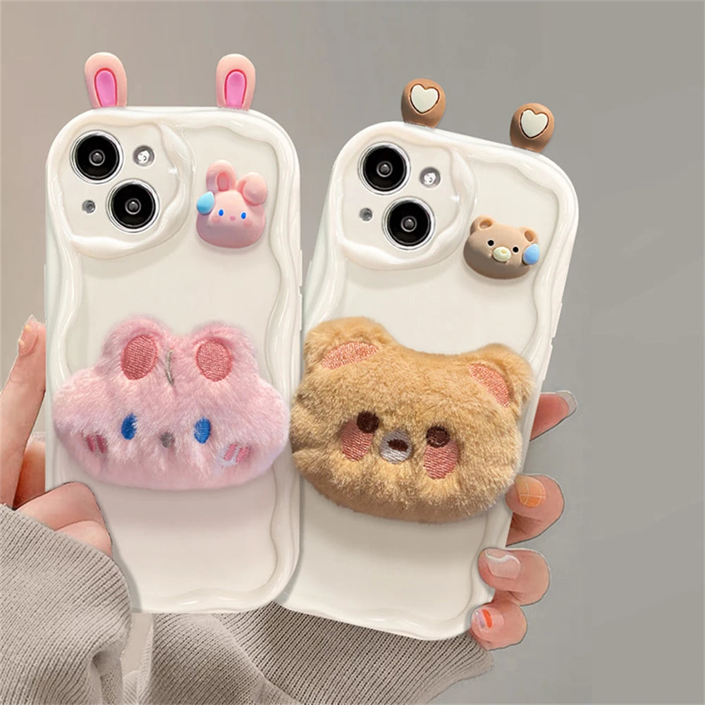 Cute Phone Cases for iPhone 15 Pro Max, 14, 13, 12, 11 Pro, X, XR, and 7 Plus - Wavy Border, Cartoon 3D Doll, Soft Cover - TSP364