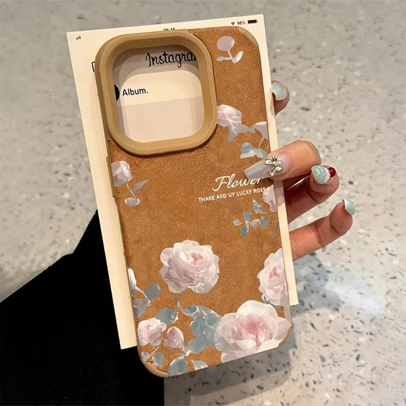 Cute Phone Cases For iPhone 11 12 13 Pro Max 14 15 16 Plus XS X XR 16 - Tulip Flower Pattern - Leather Bumper Cover