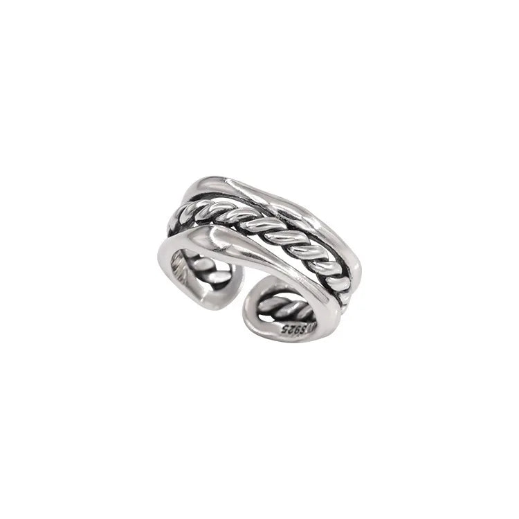 925 Sterling Silver Finger Ring Charm Jewelry - Three Layers Irregular Weaving - R8520