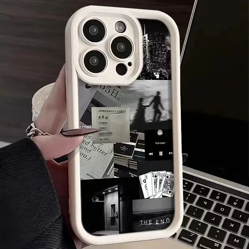 TSP121 Cute Phone Cases For iPhone 16 15 14 13 12 11 Pro Max XS XR X 8 7 Plus SE2 14Pro 15Pro - Daily Life Silhouette Pattern