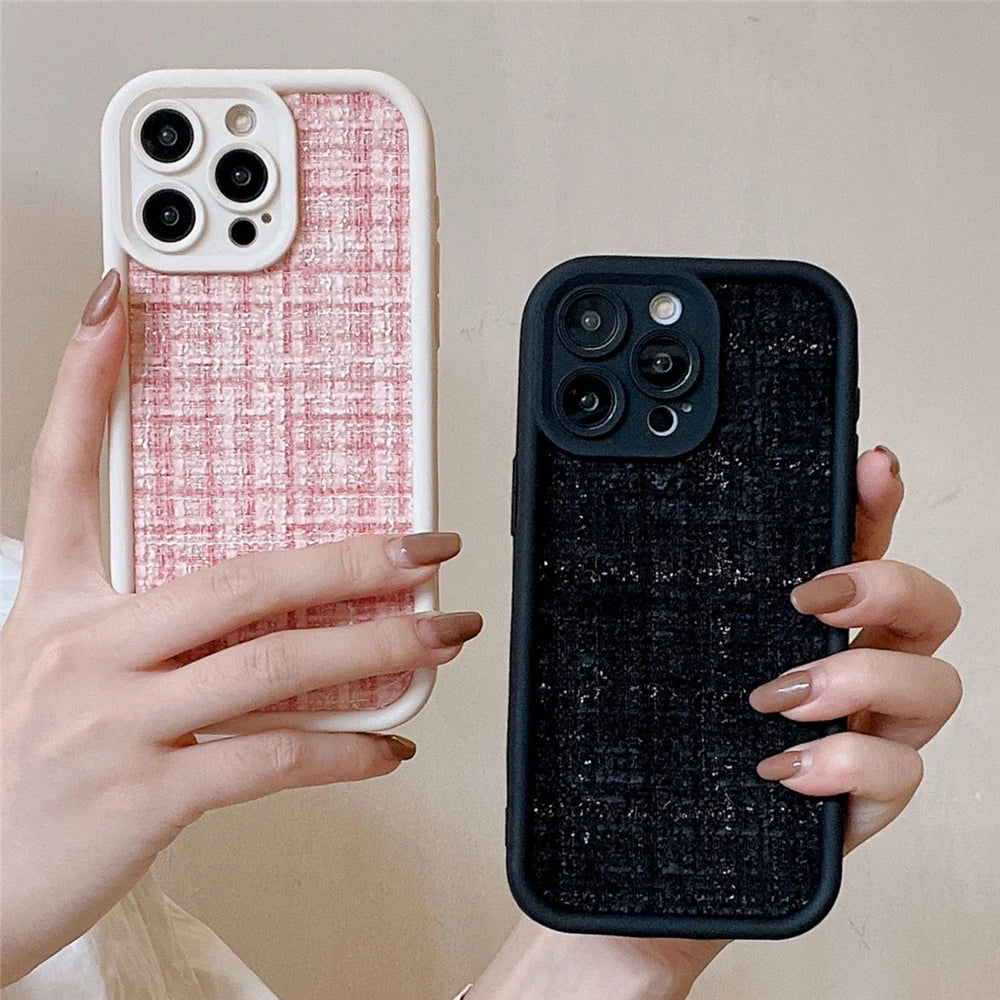 Stylish Lattice Fabric Cute Phone Cases for iPhone 14, 13, 12, 11 Pro Max and 14 Plus