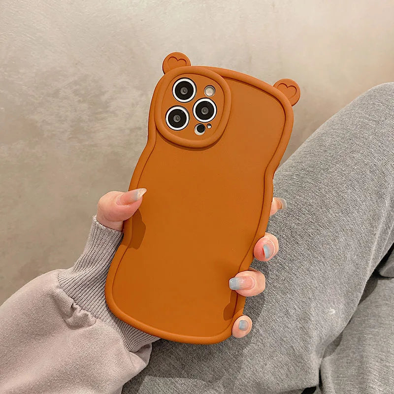 Cute Phone Cases For iPhone 11, 12, 13, 14 Pro Max, XS, XR, X, and 14 Plus - Cartoon Bear Ears - Curly Wavy Frame - TSP249