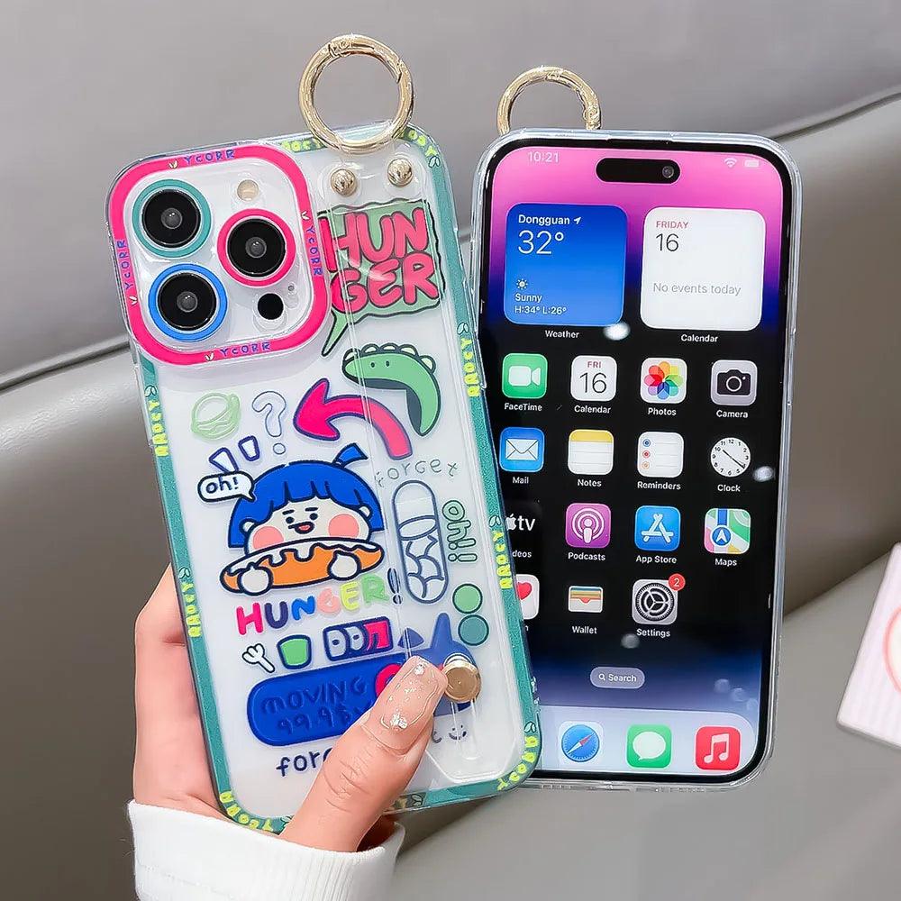 TSP161 Cute Phone Cases for Huawei P60, P30, P20, P50, P40 Lite, Nova 9, 8, 5t, Honor 90, X8, 20, 10i, 50, and 70 Pro - Cartoon Wrist Strap Cover - Touchy Style