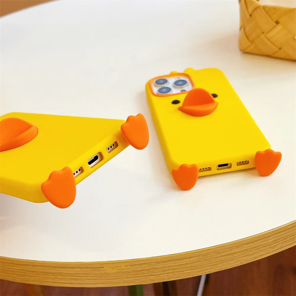 Cute Phone Cases For iPhone 16, 15, 14, 13, 12Mini, 11 Pro Max, 11 Plus, X, XR, XS - Soft Silicone 3d Little Yellow Duck - IC8021