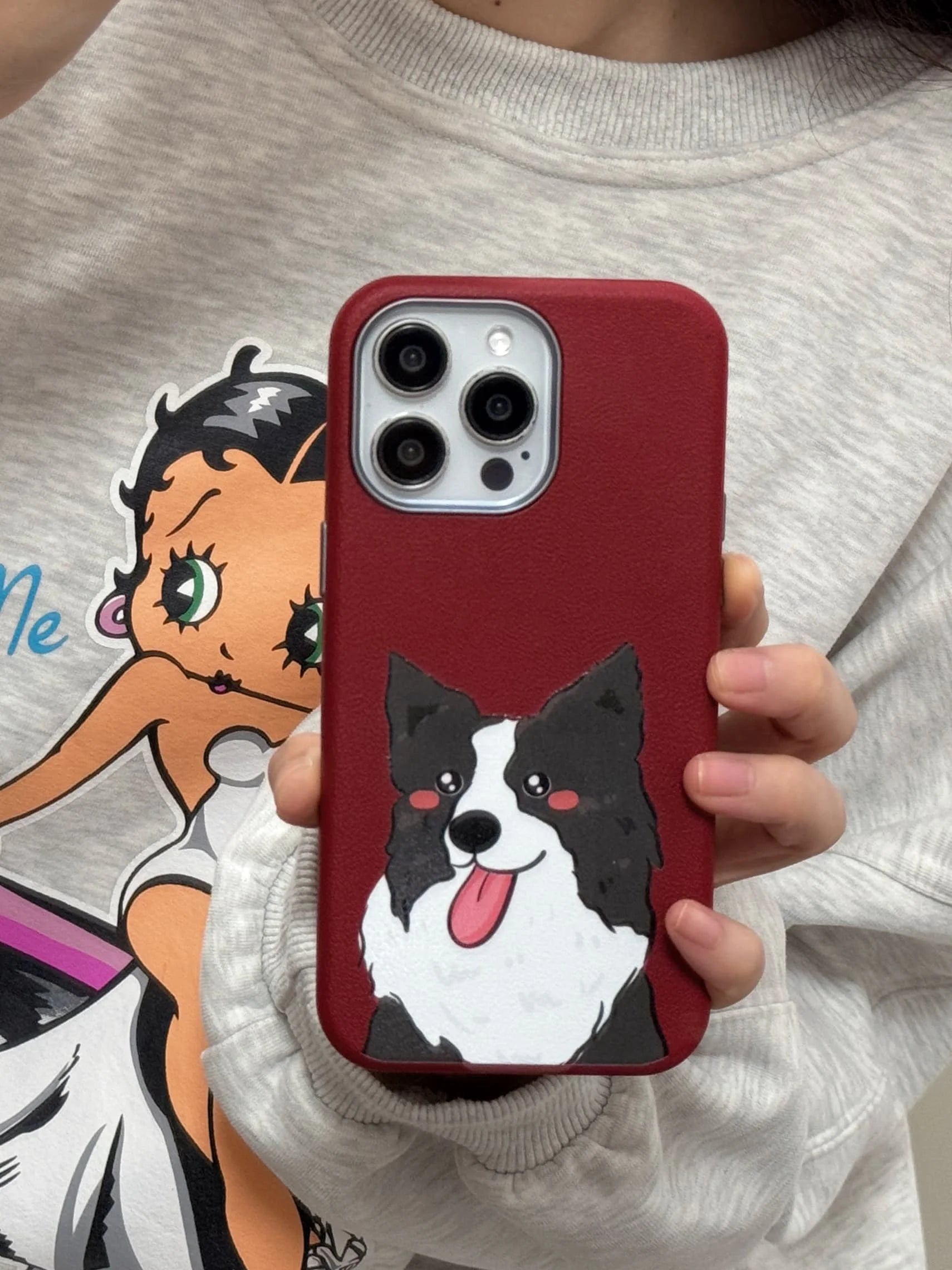 Cute Phone Cases For iPhone 16, 15, 14, 13 Pro Max - Cartoon Cat &amp; Dog Leather Texture Cover - Metal Lens Frame - PC1530