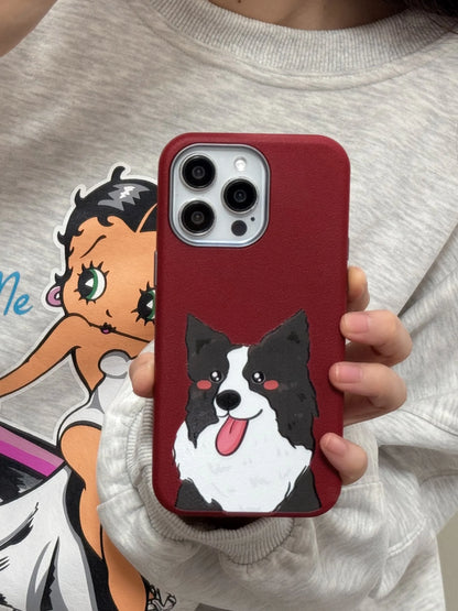 Cute Phone Cases For iPhone 16, 15, 14, 13 Pro Max - Cartoon Cat &amp; Dog Leather Texture Cover - Metal Lens Frame - PC1530