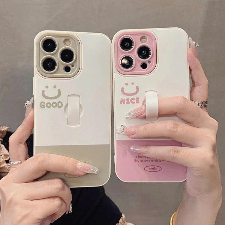 Cute Phone Cases for iPhone 11, 12, 13, 14, and 15 Pro Max - &quot;Nice Smile&quot; Words with Invisible Bracket - TSP209